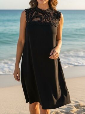 Lilly Pulitzer Harmon Shift Dress Onyx Black Lace High Neck Womens Size 14